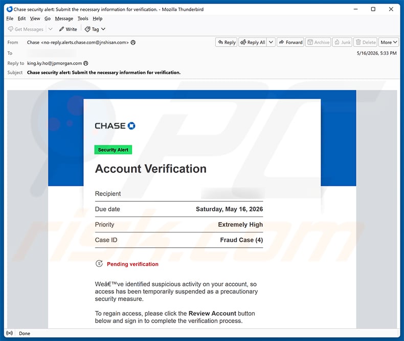 Chase - Account Verification email scam (2026-05-18)