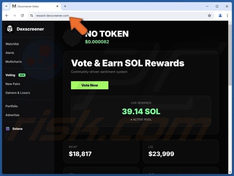 Dexscreener Vote Rewards scam