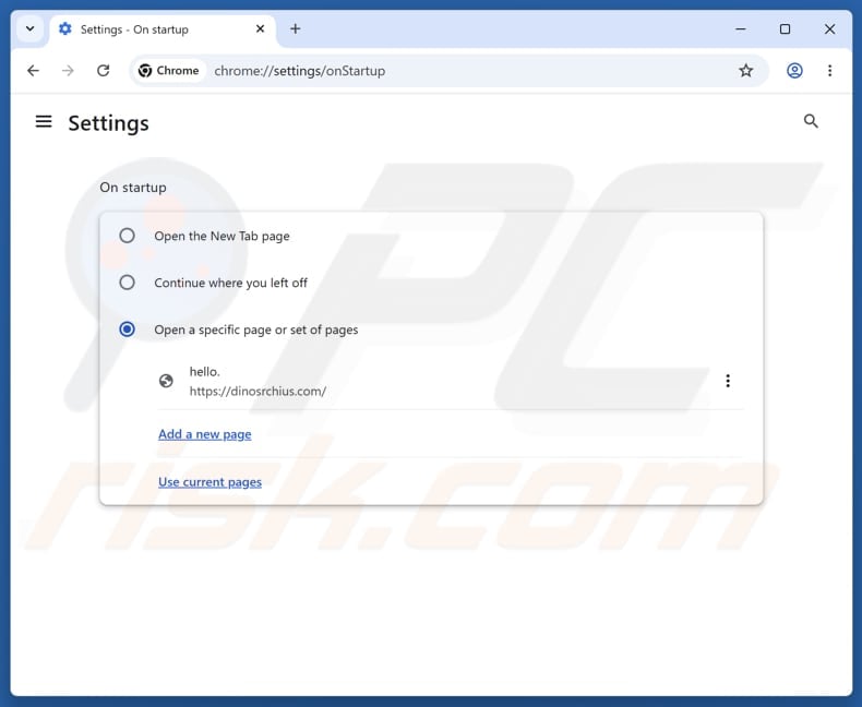Removing dinosrchius.com from Google Chrome homepage