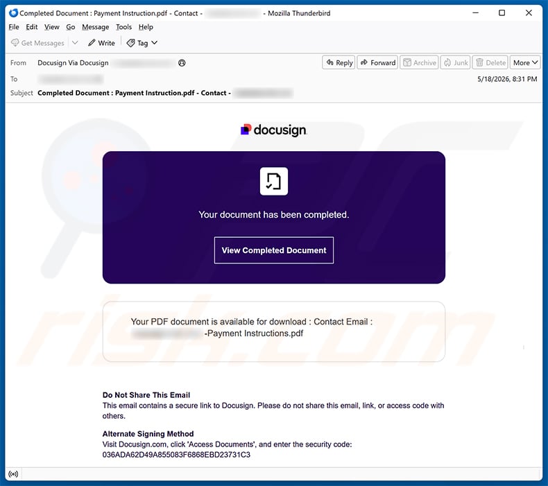 DocuSign - Completed Document email scam (2026-05-19)
