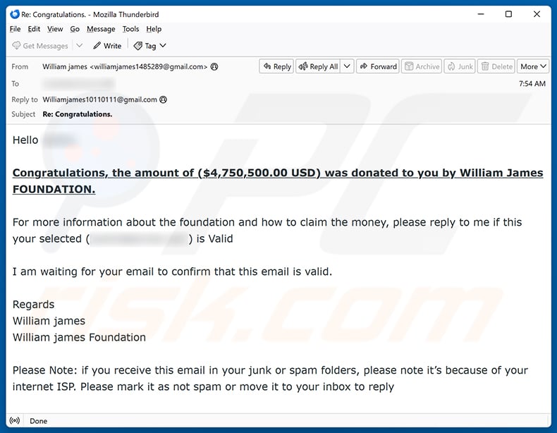 Donation By Foundation Email Scam email scam (variant 2)