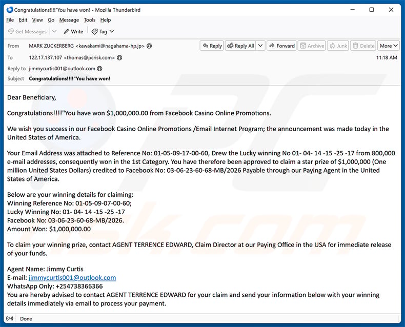 Facebook Casino Online Promotions email spam campaign