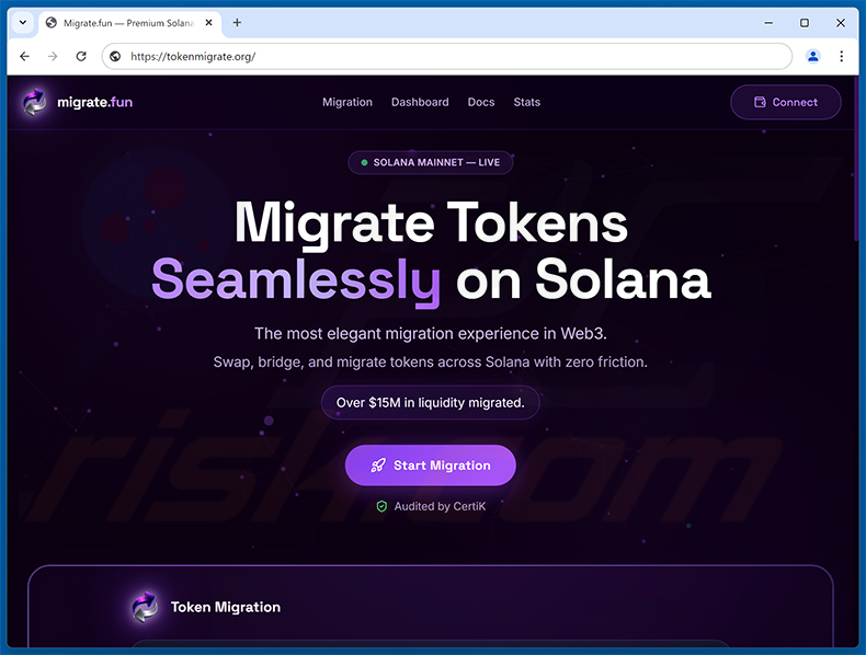 Fake migrate.fun website - tokenmigrate[.]org