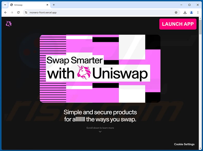 Fake Uniswap website (monero-front.vercel[.]app)