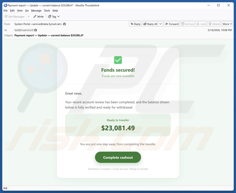 Funds Secured email spam campaign
