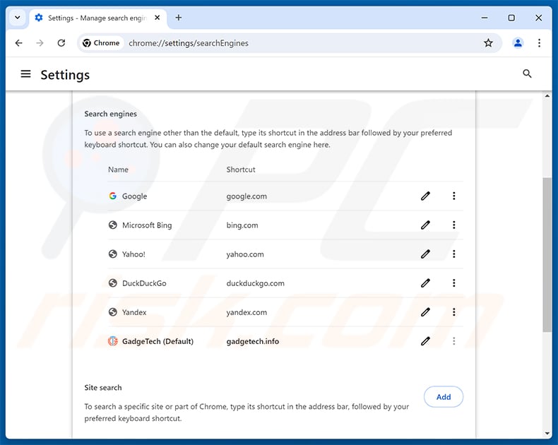 Removing gadgetech.info from Google Chrome default search engine