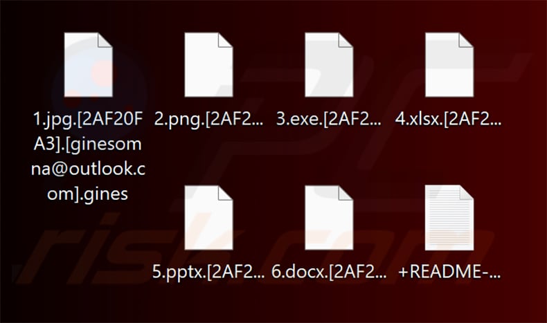 Files encrypted by Gines ransomware (.gines extension)