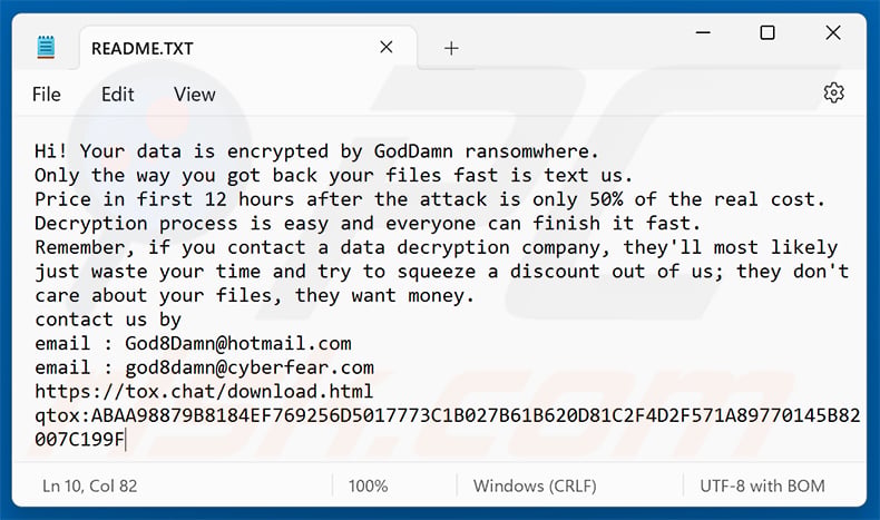 GodDamn ransomware ransom note (README.TXT)