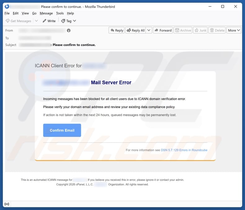 ICANN Client Error email spam campaign