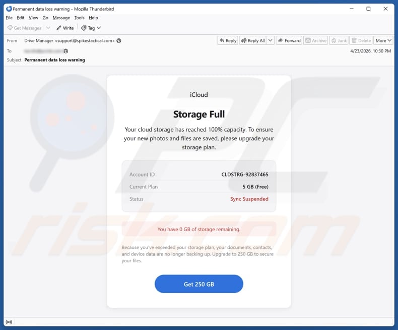 iCloud Storage Full email spam campaign