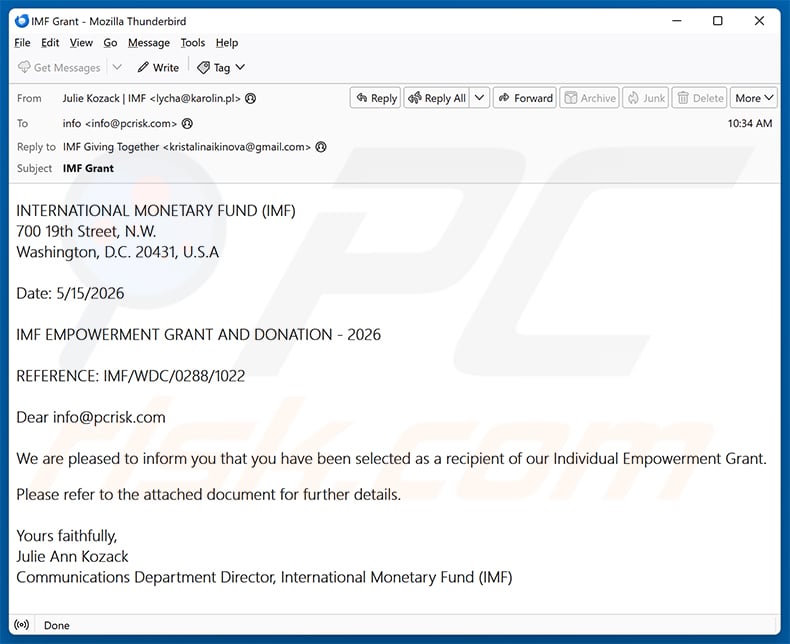 IMF Grant Program Email Scam (2026-05-15)