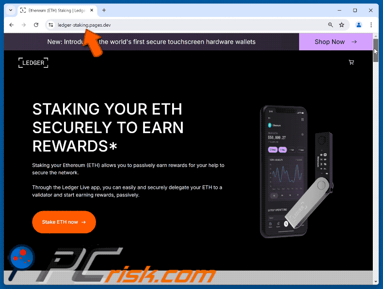 Ledger Staking Rewards Scam appearance (ledger-staking.pages[.]dev)