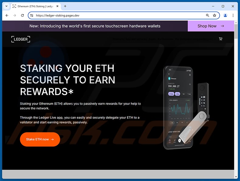 Ledger Staking Rewards Scam website (ledger-staking.pages[.]dev)