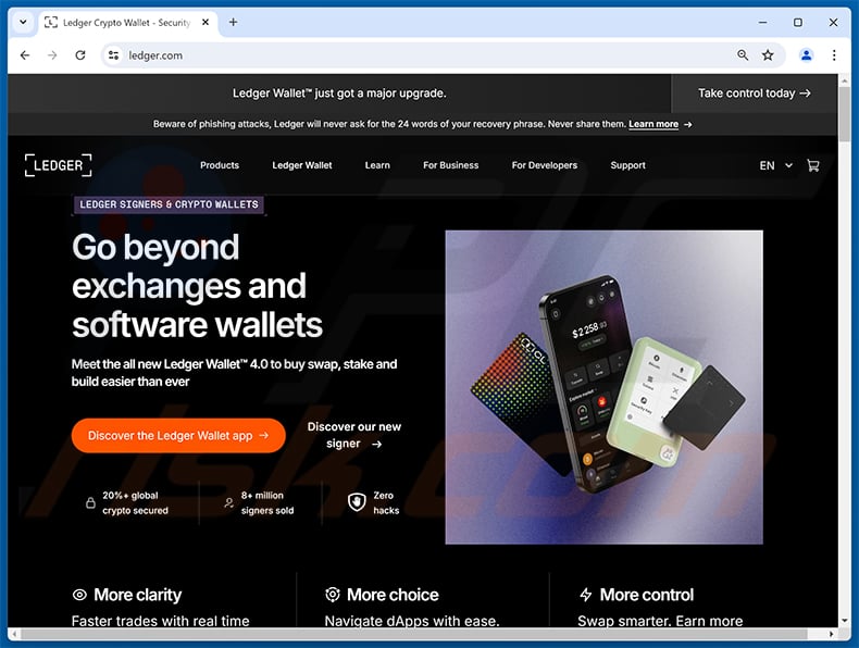 Ledger Staking Rewards Scam real website (ledger.com)