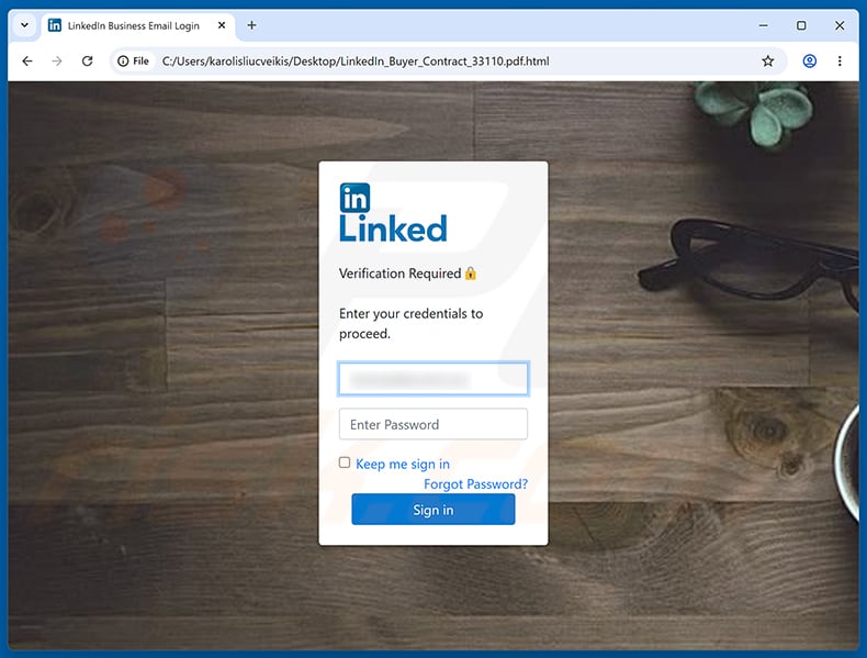 LinkedIn Collaboration Email Scam phishing page
