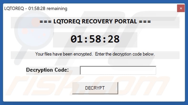 LQTOREQ ransomware pop-up message