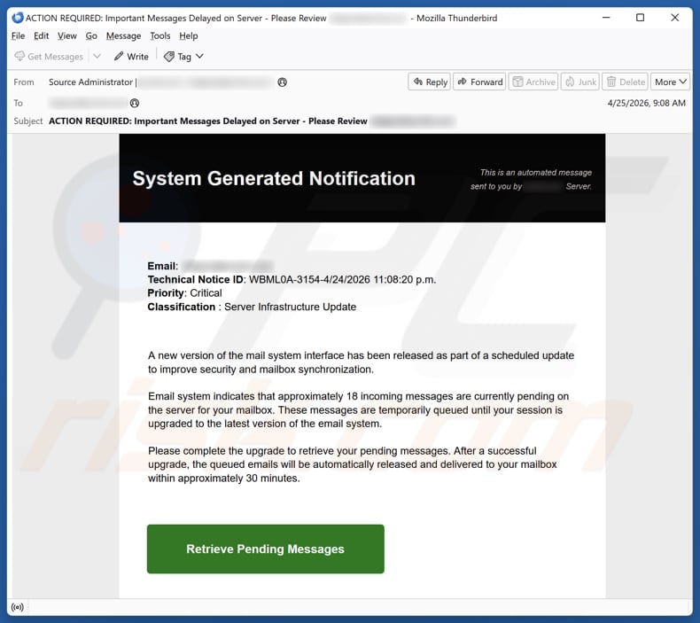 New Version Of The Mail System Interface email spam campaign