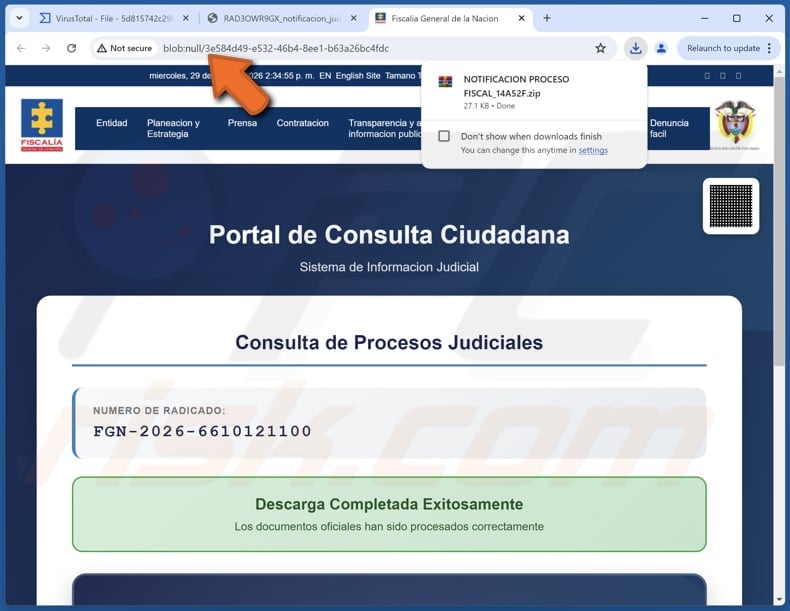 NexusRAT Malware blob URL opened via attachment