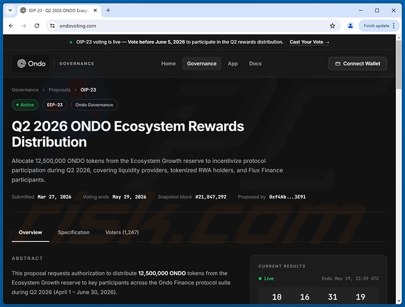 $ONDO Rewards drainer website (ondovoting[.]com)