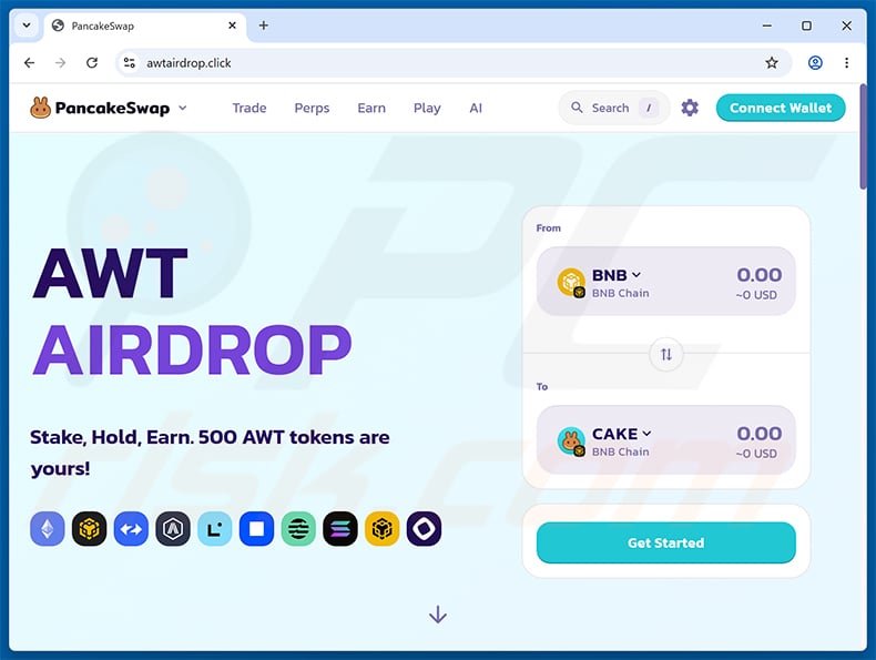 PancakeSwap AirDrop scam website (awtairdrop[.]click)