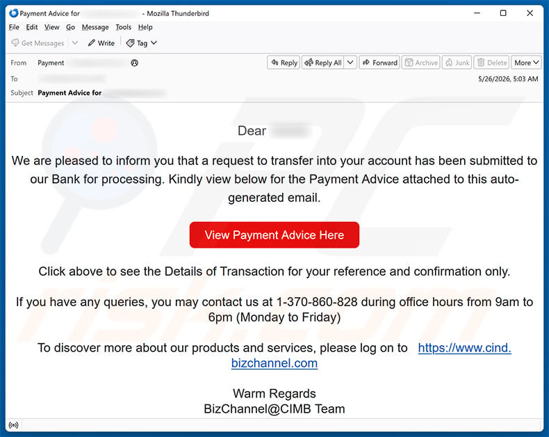 Payment Advice email scam (2026-05-27)