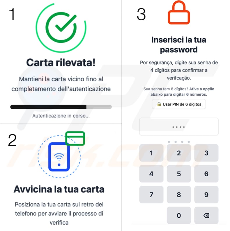 NFCShare banking trojan fake NFC card verification screen - Italian variant targeting Italy