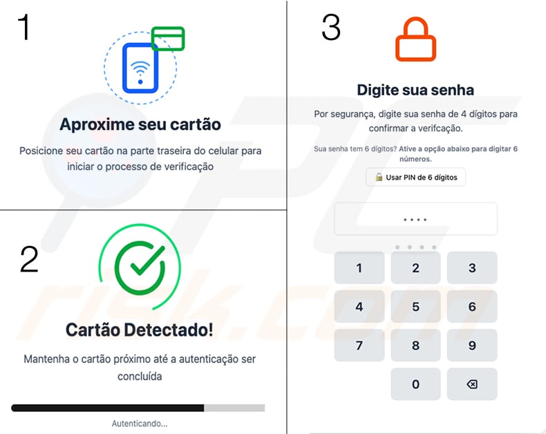 PhantomCard banking trojan fake NFC card verification screen - Portuguese variant targeting Brazil