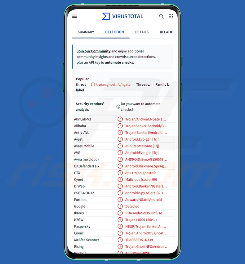 PhantomCard NFCShare banking trojan fake NFC card verification screen
