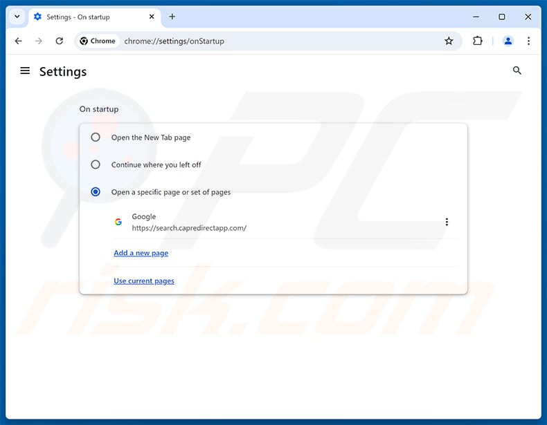 Removing search.capredirectapp.com from Google Chrome homepage