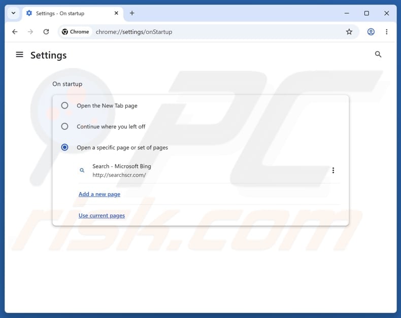 Removing searchscr.com from Google Chrome homepage