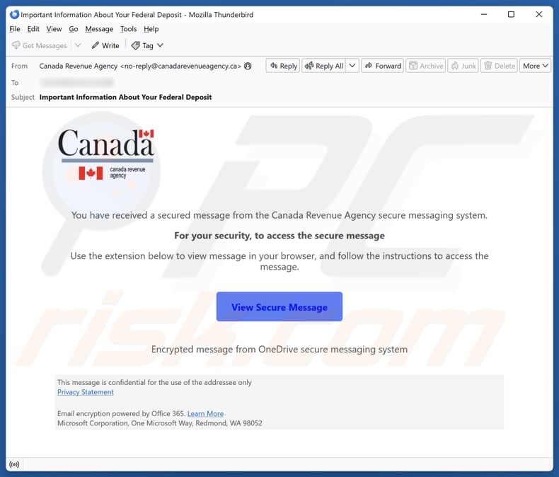 Secured Message From The Canada Revenue Agency email spam campaign