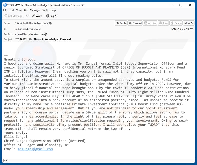 Seeking Partnership Investment Email Scam (2026-05-13)
