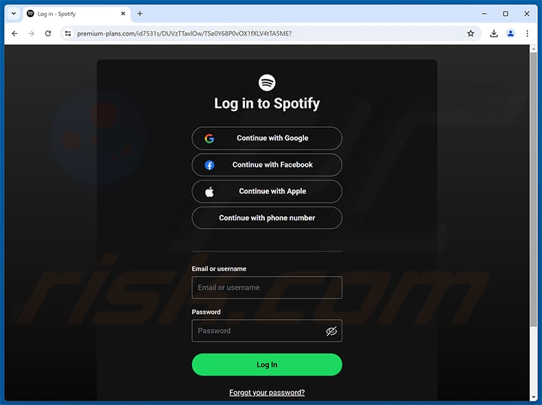 Phishing site promoted via Spotify Can't Process Your Payment email scam (2026-05-05)