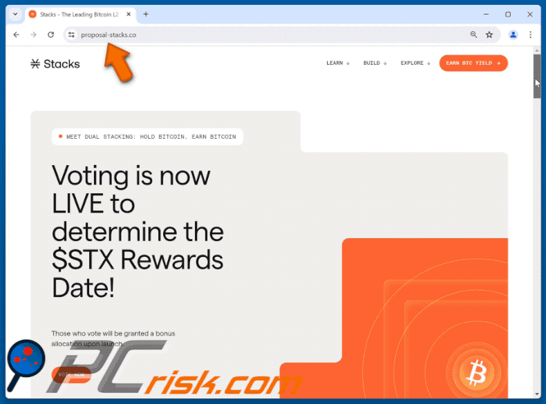 Appearance of Stacks ($STX) Voting Rewards scam (GIF)