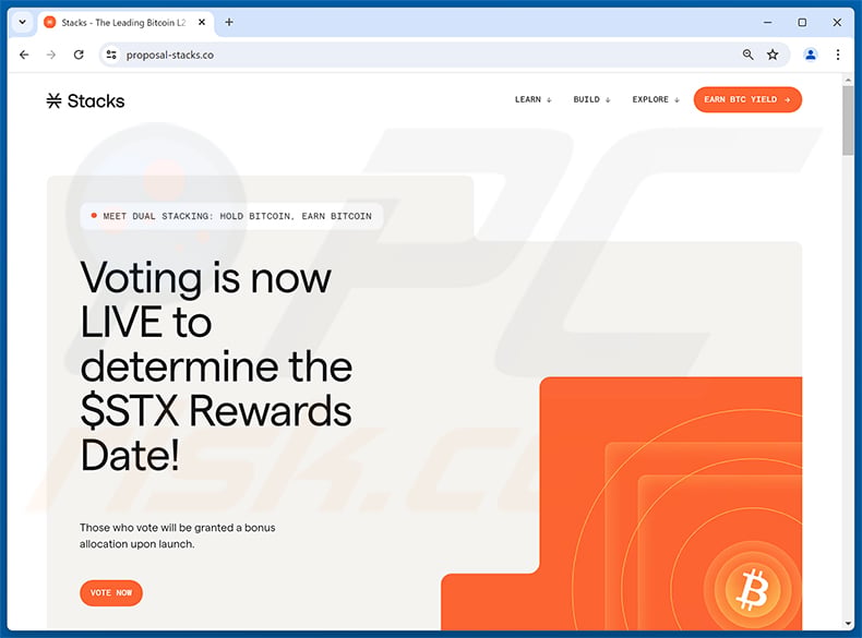Stacks ($STX) Voting Rewards scam website (proposal-stacks[.]co)