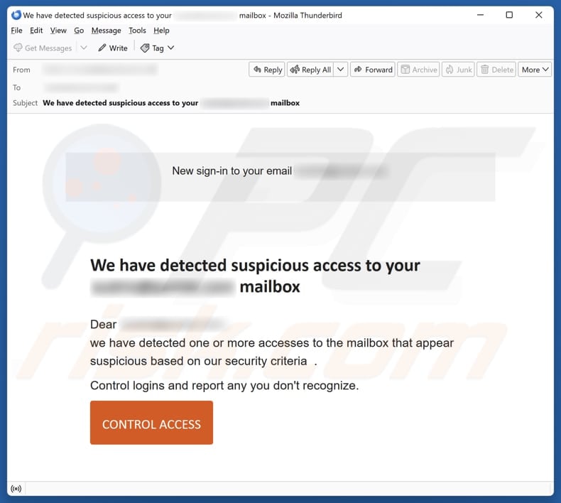 Suspicious Access To Your Mailbox email spam campaign