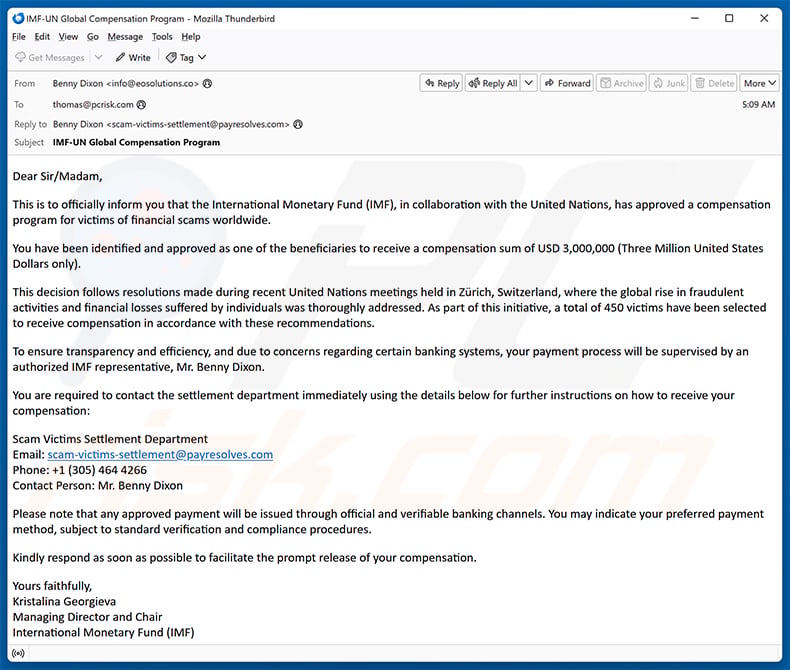 United Nations - Scam Victim Compensation email scam (2026-05-06)