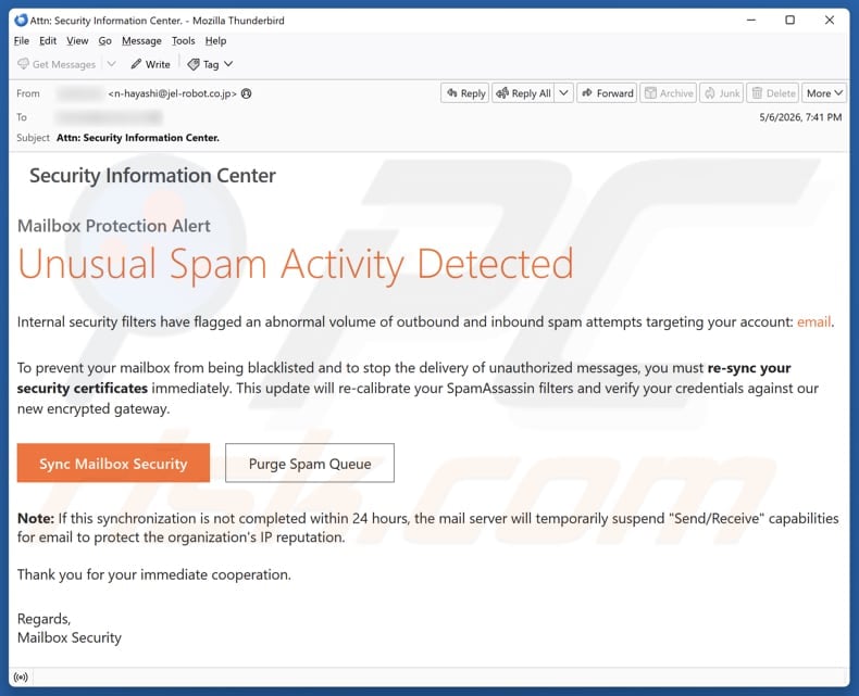 Unusual Spam Activity email spam campaign