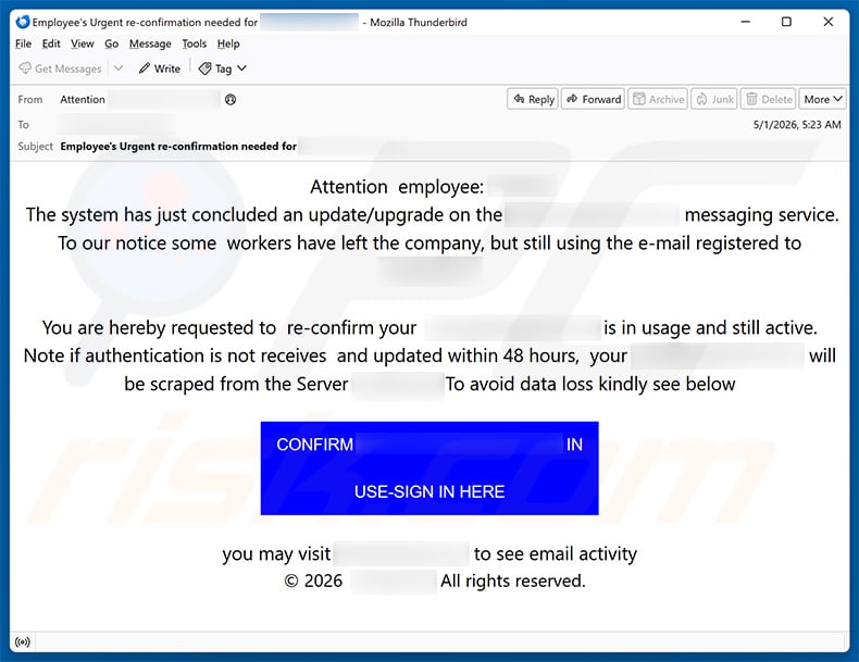 Update/Upgrade On The Messaging Network email scam (2026-05-05)