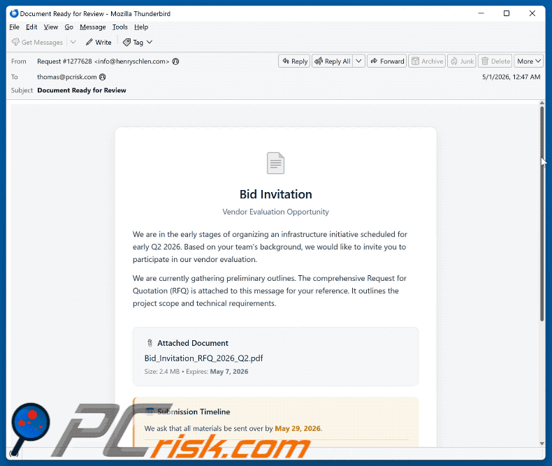 Vendor Evaluation scam email (GIF)