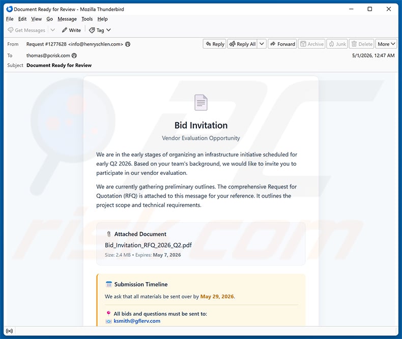 Vendor Evaluation email spam campaign