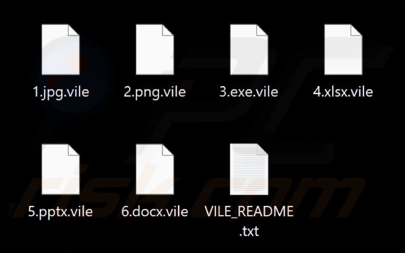 Files encrypted by Vile ransomware (.vile extension)
