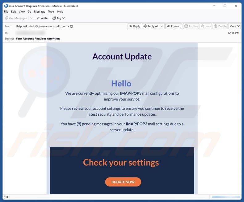 We Are Optimizing Our IMAP/POP3 Mail Configurations email spam campaign
