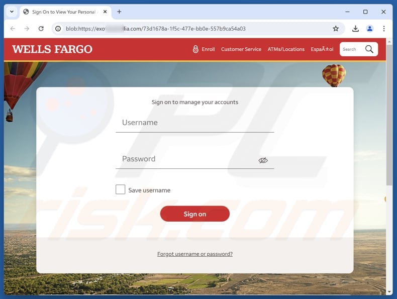 Wells Fargo - Unauthorized Charges Email Scam fake website