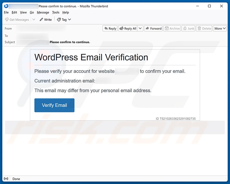 WordPress Email Address Verification email scam (2025-05-05)