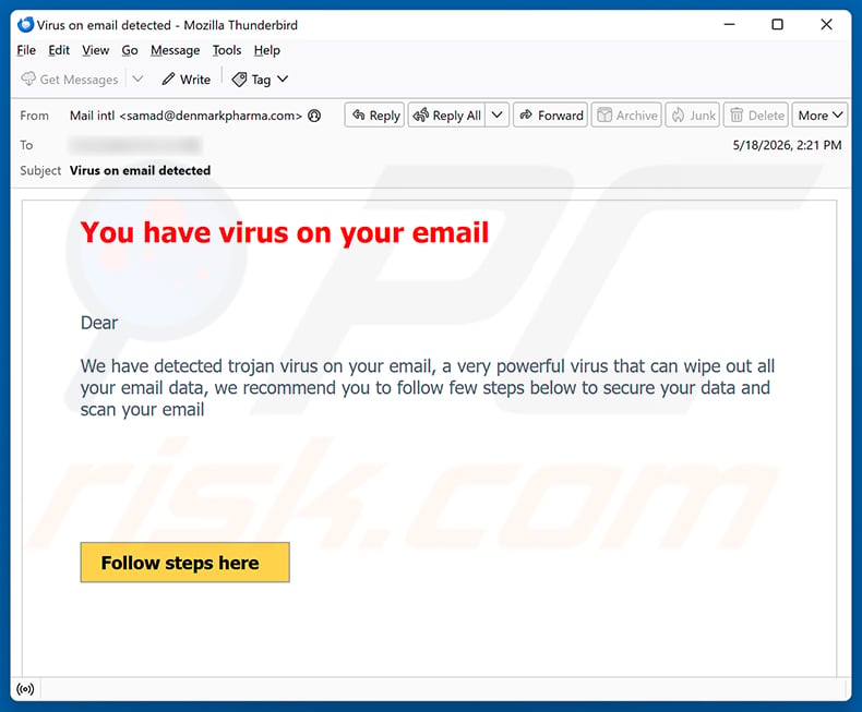 You Have Virus On Your Email email spam campaign