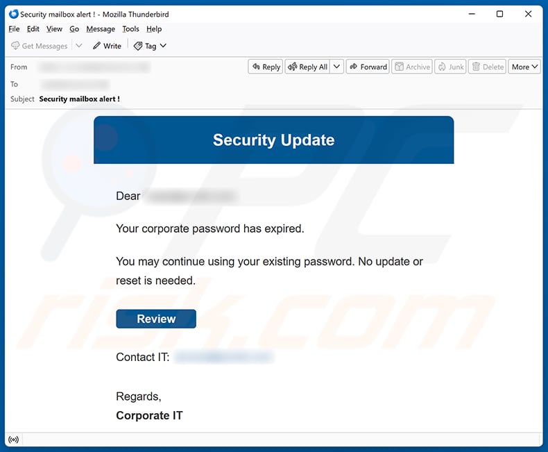 Your Corporate Password Has Expired email spam campaign