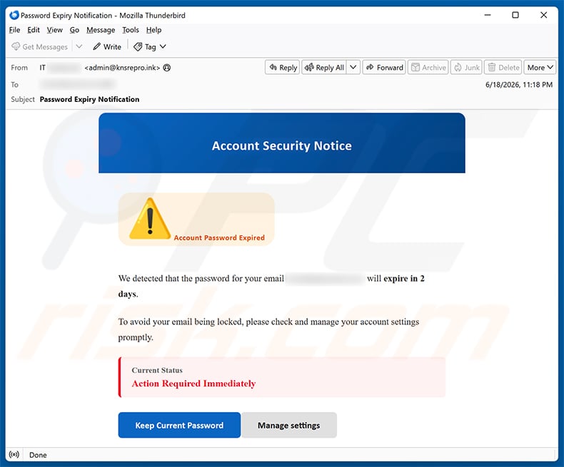 Account Security Notice email spam campaign