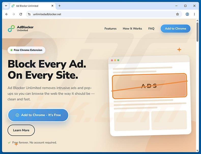 Website promoting Ad Blocker Unlimited extension (sample 1)