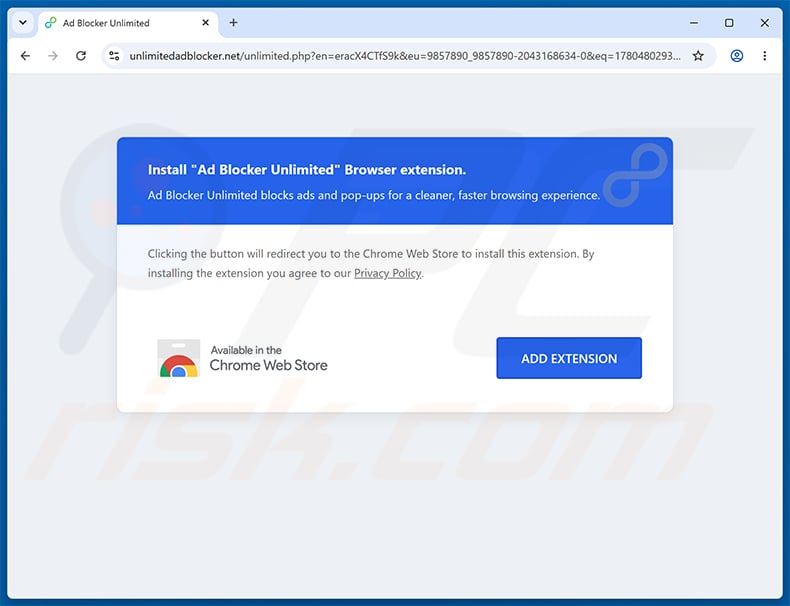 Website promoting Ad Blocker Unlimited extension (sample 2)